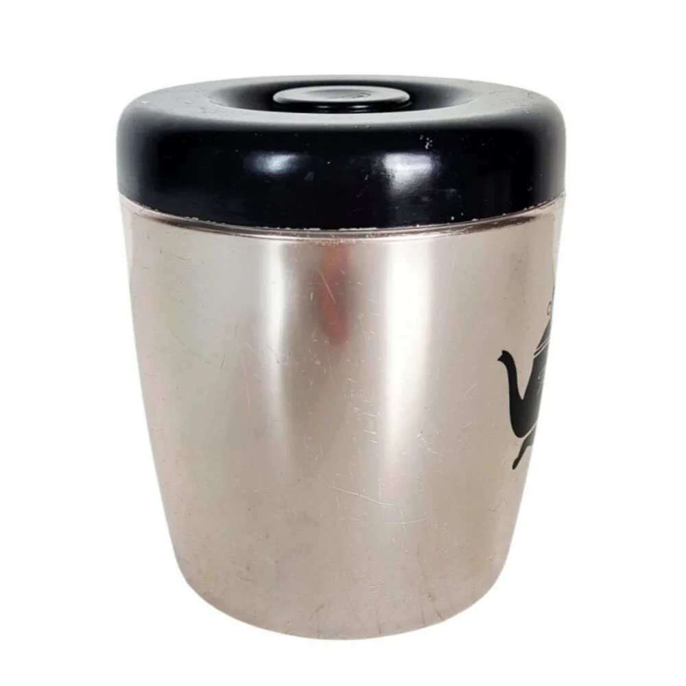 Vintage MCM 60s West Bend Metallic Silver Aluminum TEA Lidded Canister